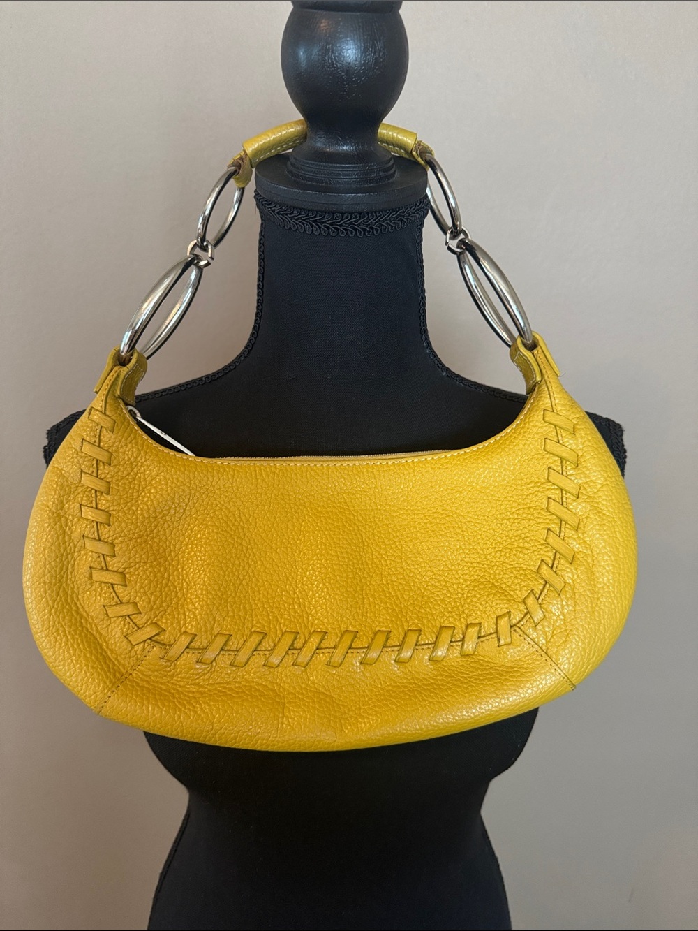 BCBGMaxAzria Yellow Leather Bag with Ring-Link Handle